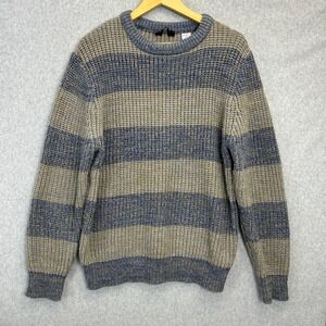South Channel Sweater Blue Tan Striped Crewneck Neutral Knit Vintage Mens Large